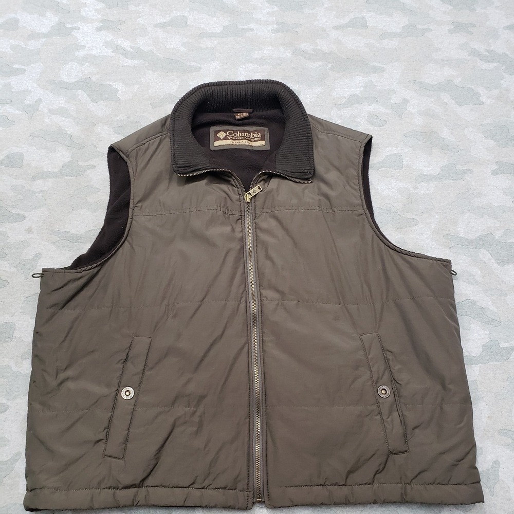 Columbia Vest Mens XL Green Full Zip Outdoors Pockets Sleeveless Travel Hiking